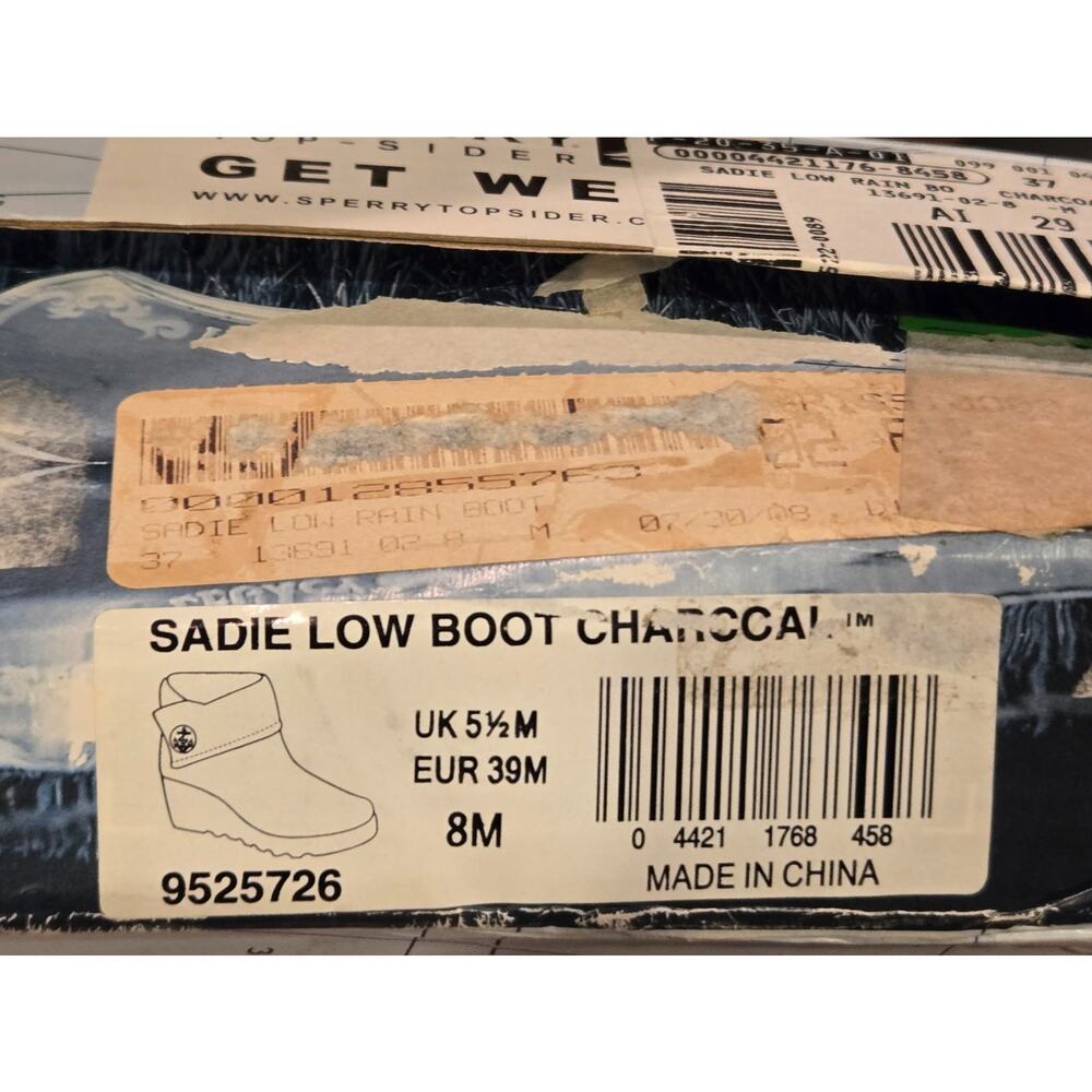 Sperry Top Sider Sadie Low Waterproof Gray Rain Duck Boots Size 8 New in Box NIB - Picture 2 of 10